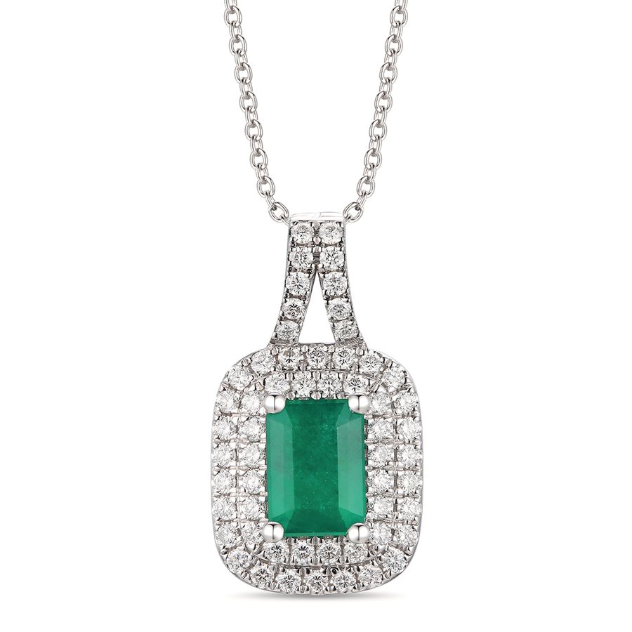 14K WHITE GOLD DIAMOND NEW EMERALD PENDANT