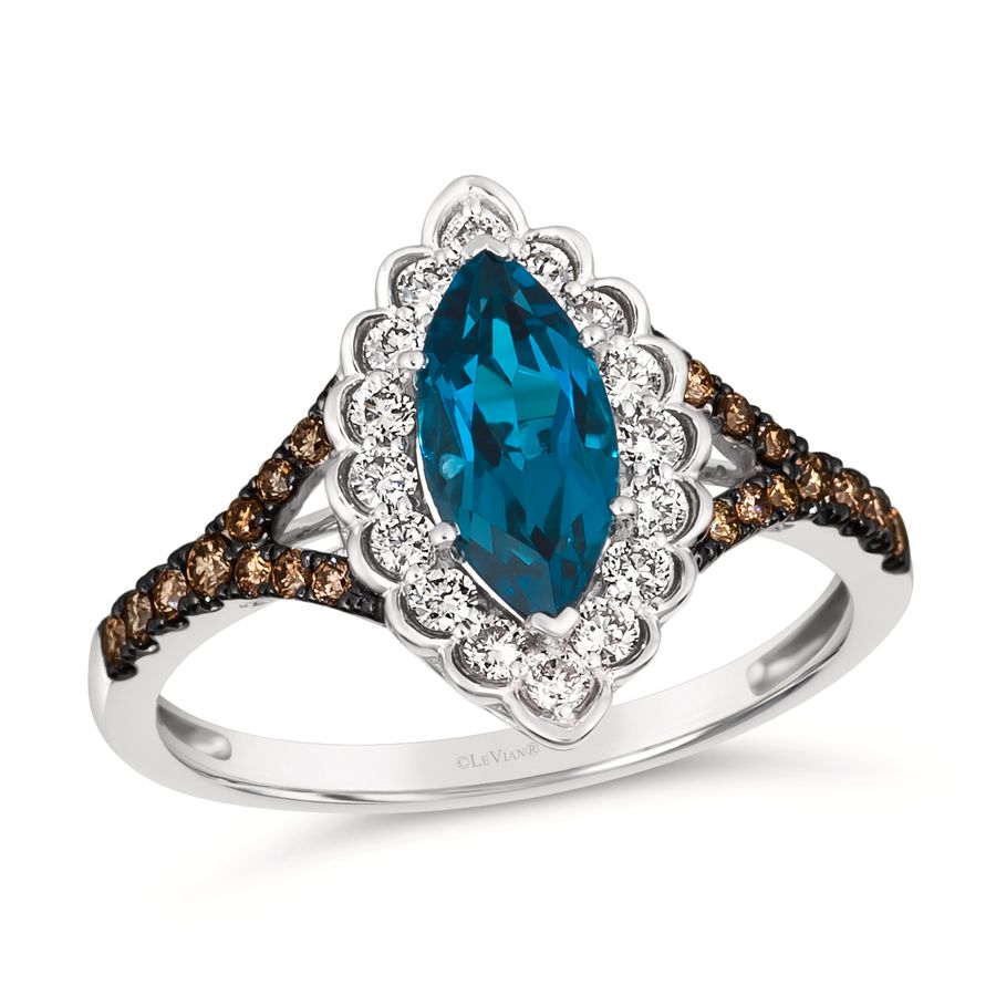14K WHITE GOLD DIAMOND LONDON BLUE TOPAZ RING