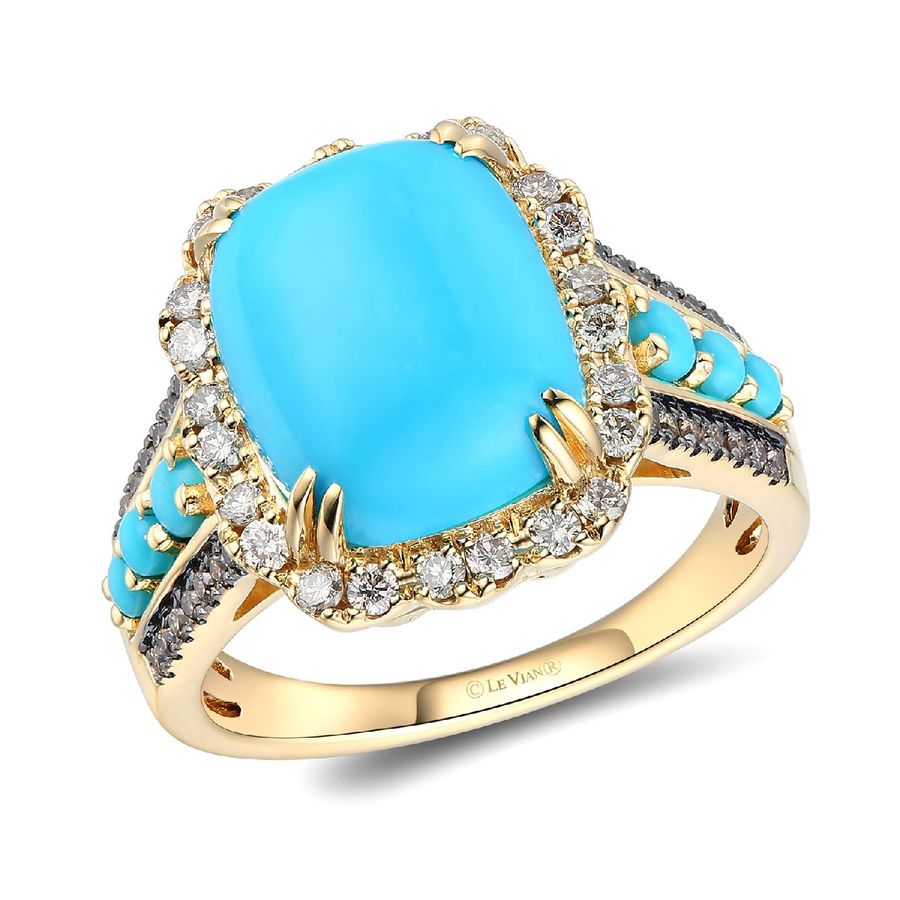 14K YELLOW GOLD DIAMOND STABILIZED TURQUOISE RING
