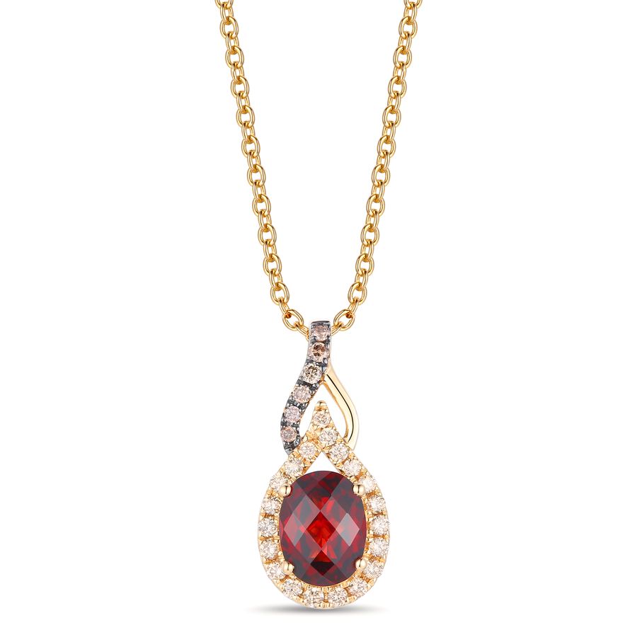 14K YELLOW GOLD DIAMOND GARNET PENDANT