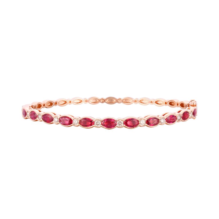 14K STRAWBERRY GOLD DIAMOND RUBY BANGLE