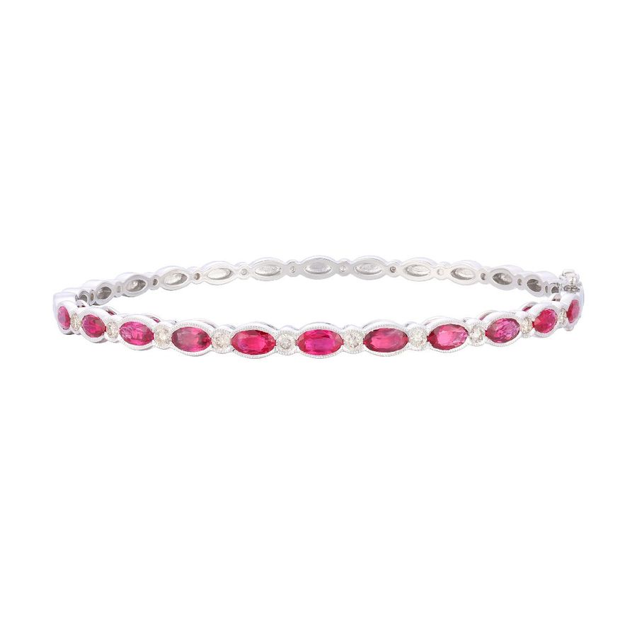 14K WHITE GOLD DIAMOND RUBY BANGLE