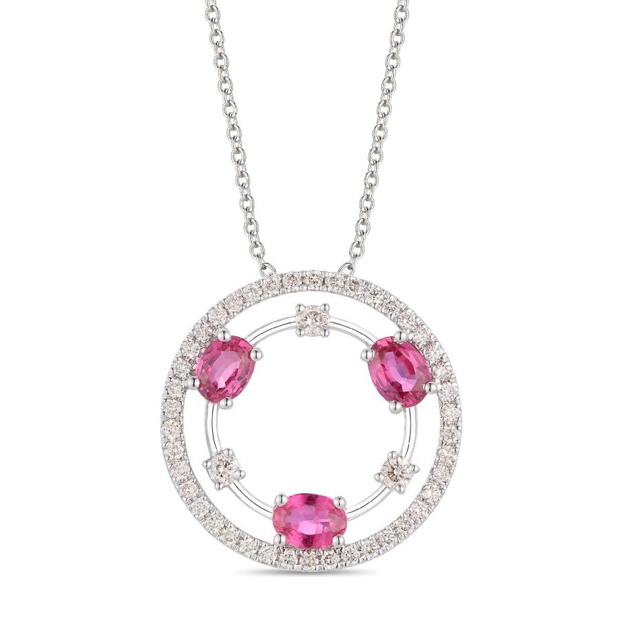 14K WHITE GOLD DIAMOND RUBY PENDANT