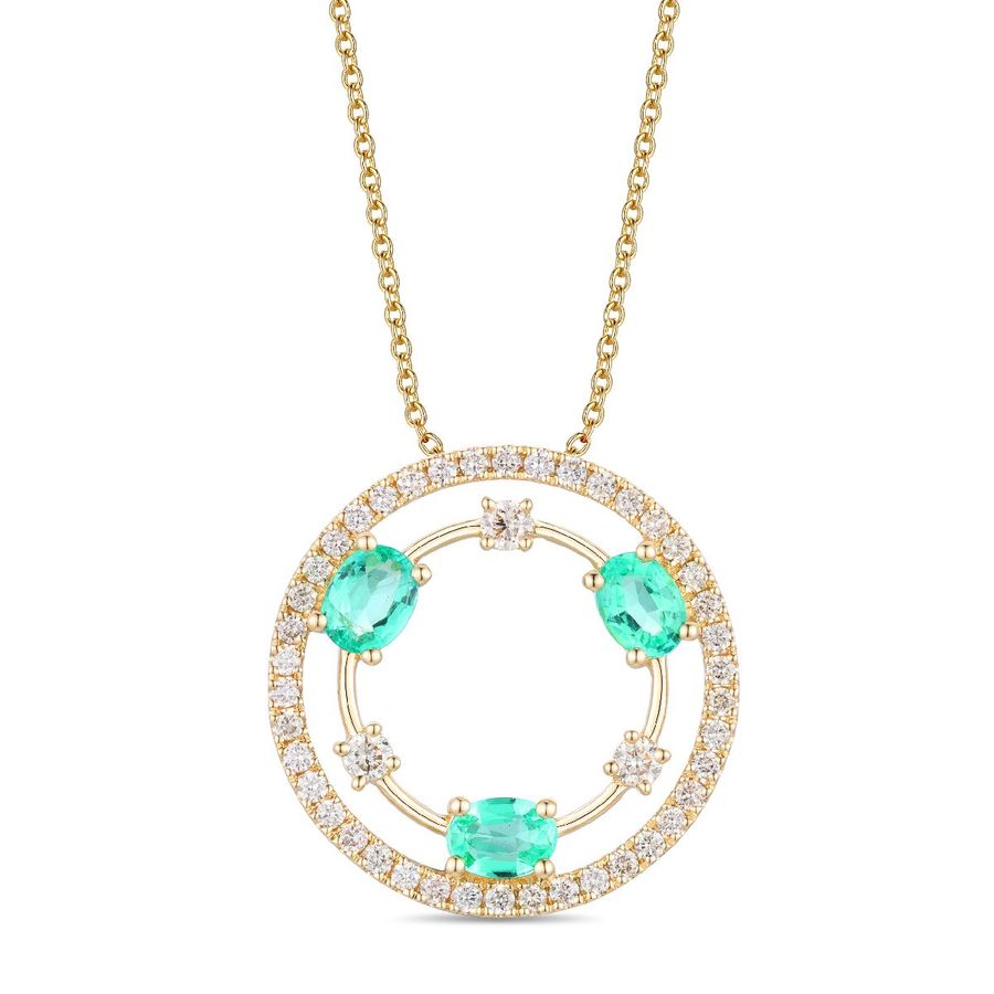 14K YELLOW GOLD DIAMOND EMERALD PENDANT
