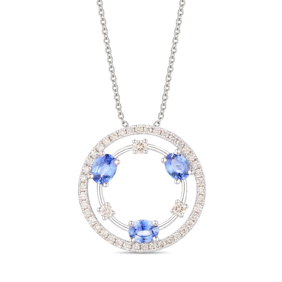 14K WHITE GOLD DIAMOND SAPPHIRE PENDANT