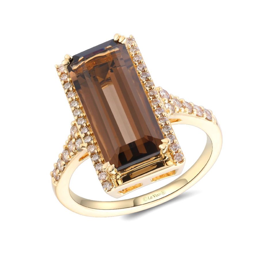 14K YELLOW GOLD DIAMOND SMOKY QUARTZ RING