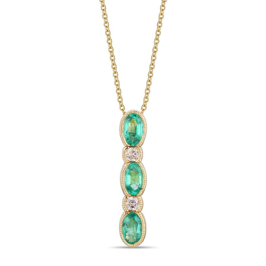 14K YELLOW GOLD DIAMOND EMERALD PENDANT