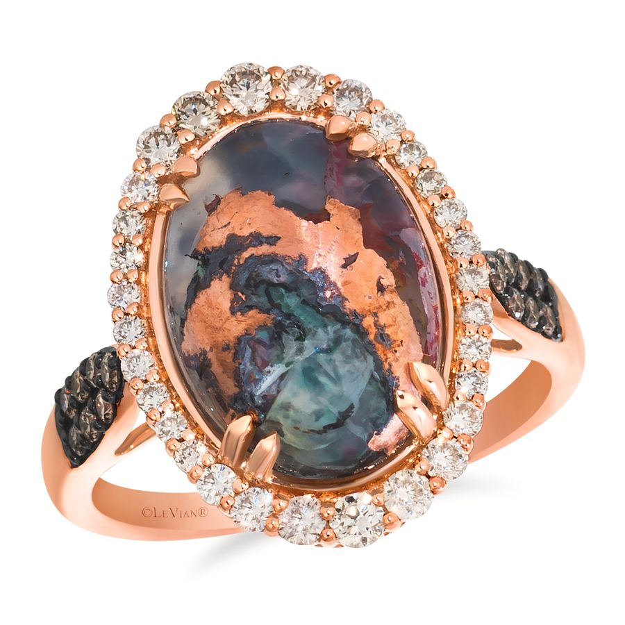 14K STRAWBERRY GOLD DIAMOND AQUADITE BLACK RING